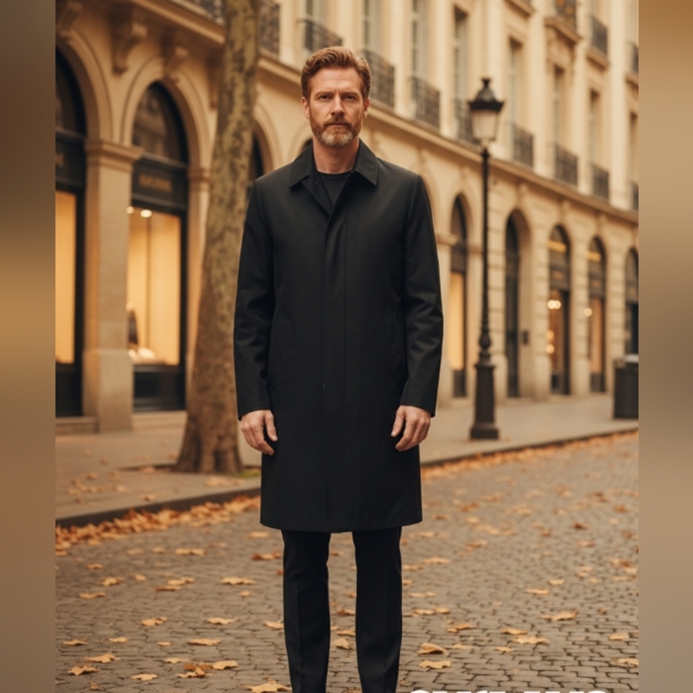 Andrew Fezza Men's Career Casual  Cashmere Wool  Blend BlackTrench Coat XL